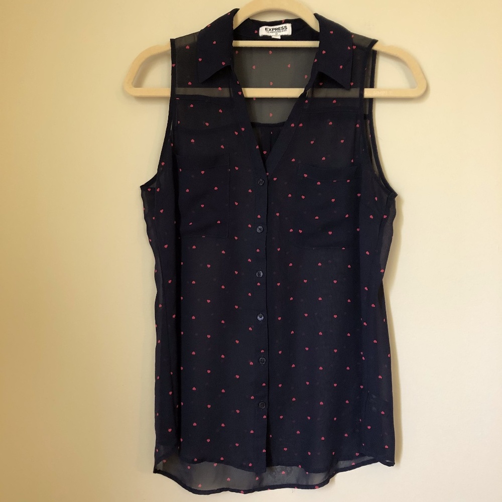 Express Portofino Shirt Navy with Hearts Size Med